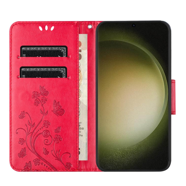 For Samsung Galaxy S24 Ultra 5G Butterfly Flower Pattern Flip Leather Phone Case(Red) - HoMEdemic™ 