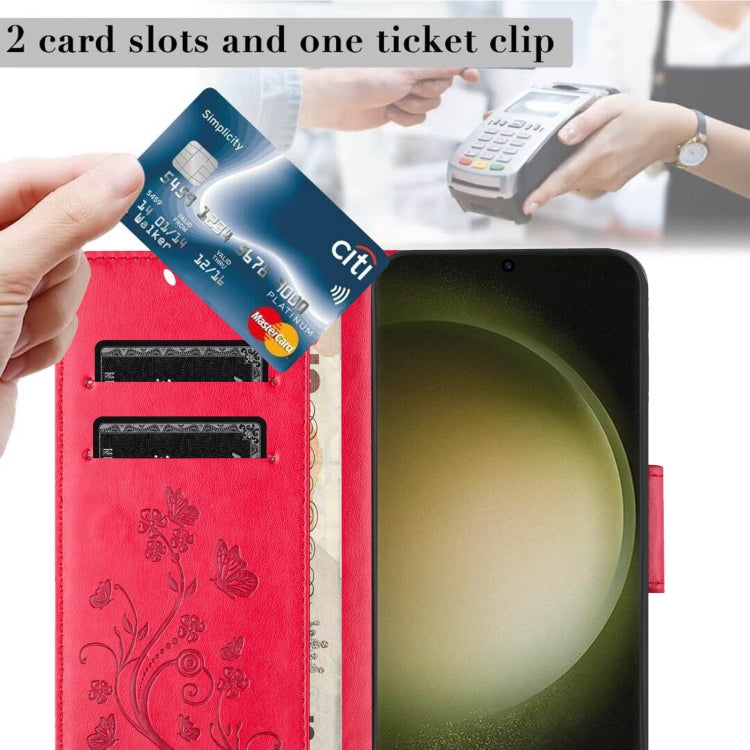 For Samsung Galaxy S24 Ultra 5G Butterfly Flower Pattern Flip Leather Phone Case(Red) - HoMEdemic™ 