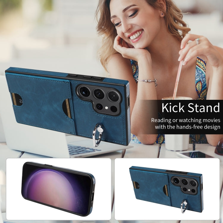 For Samsung Galaxy S24 Ultra 5G Calf Texture Card Slot Ring Holder Phone Case(Blue) - HoMEdemic™ 