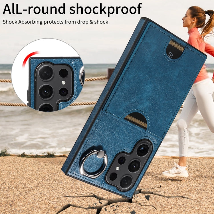 For Samsung Galaxy S24 Ultra 5G Calf Texture Card Slot Ring Holder Phone Case(Blue) - HoMEdemic™ 