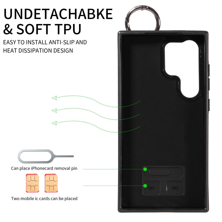 For Samsung Galaxy S24 Ultra 5G Calf Texture Wrist Card Slot Ring Phone Case(Black) - HoMEdemic™ 