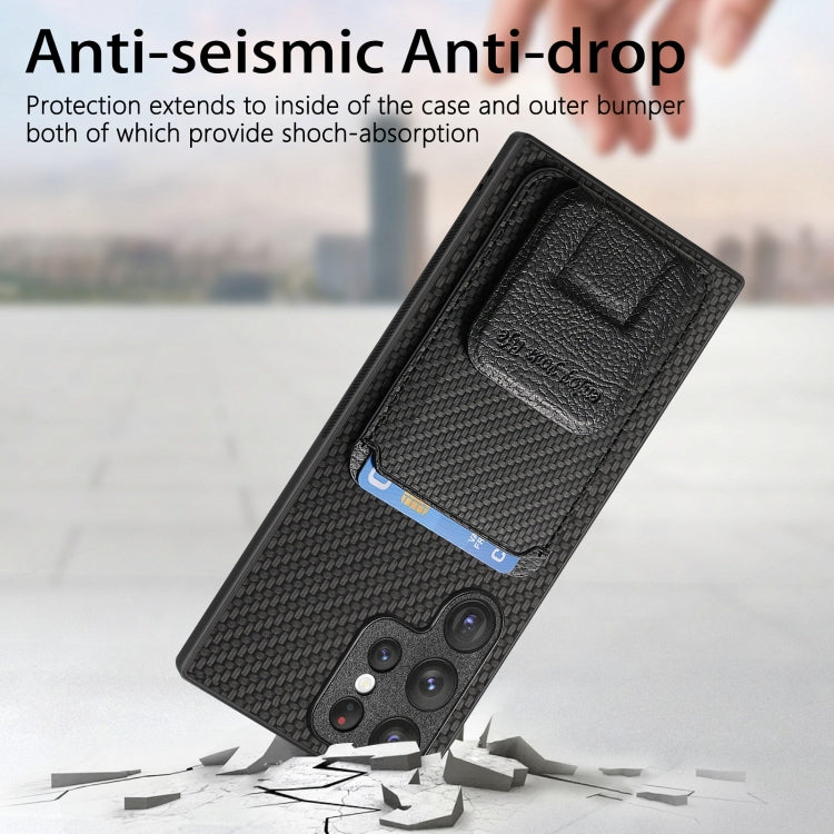 For Samsung Galaxy S24 Ultra 5G Carbon Fiber Card Bag Fold Stand Phone Case(Black) - HoMEdemic™ 