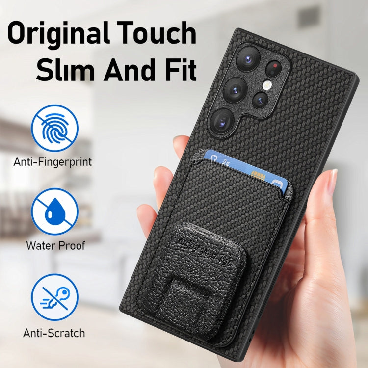 For Samsung Galaxy S24 Ultra 5G Carbon Fiber Card Bag Fold Stand Phone Case(Black) - HoMEdemic™ 