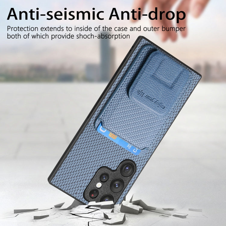 For Samsung Galaxy S24 Ultra 5G Carbon Fiber Card Bag Fold Stand Phone Case(Blue) - HoMEdemic™ 