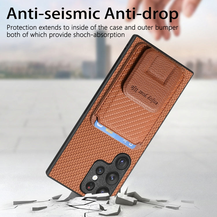For Samsung Galaxy S24 Ultra 5G Carbon Fiber Card Bag Fold Stand Phone Case(Brown) - HoMEdemic™ 