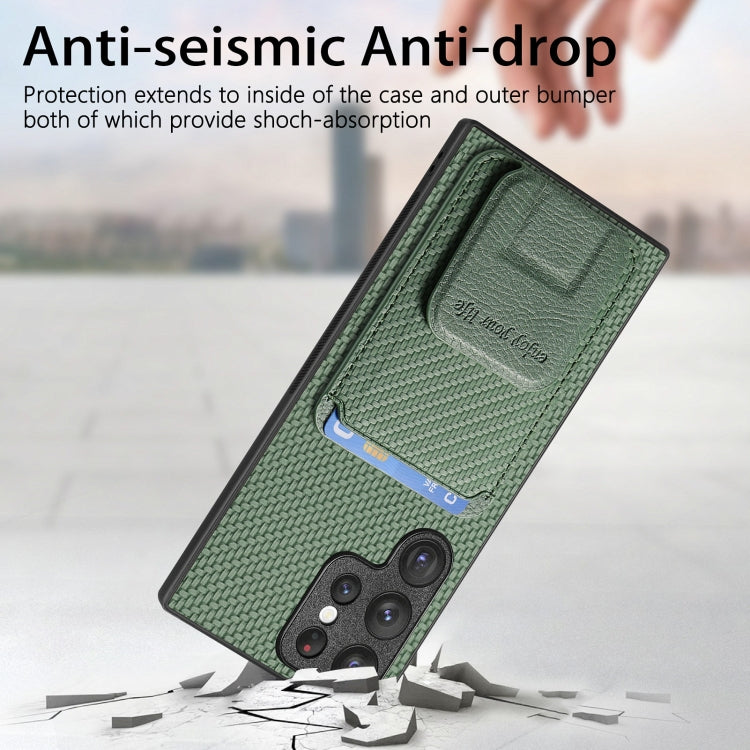 For Samsung Galaxy S24 Ultra 5G Carbon Fiber Card Bag Fold Stand Phone Case(Green) - HoMEdemic™ 