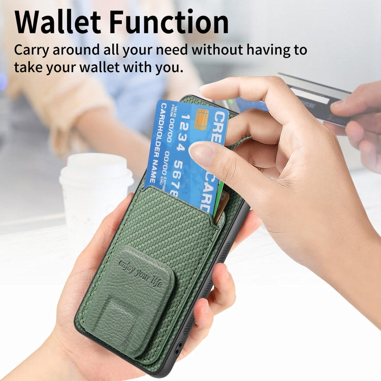 For Samsung Galaxy S24 Ultra 5G Carbon Fiber Card Bag Fold Stand Phone Case(Green) - HoMEdemic™ 