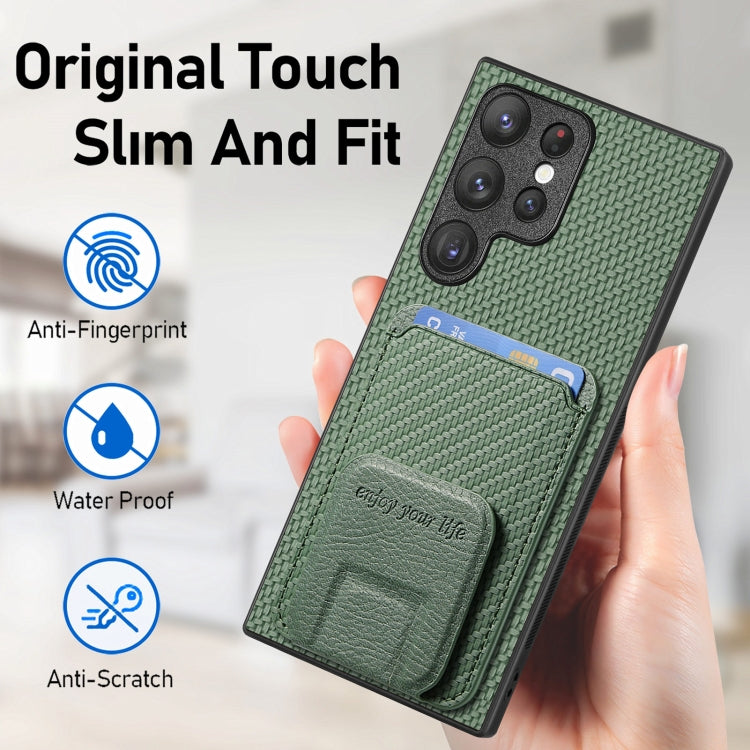 For Samsung Galaxy S24 Ultra 5G Carbon Fiber Card Bag Fold Stand Phone Case(Green) - HoMEdemic™ 