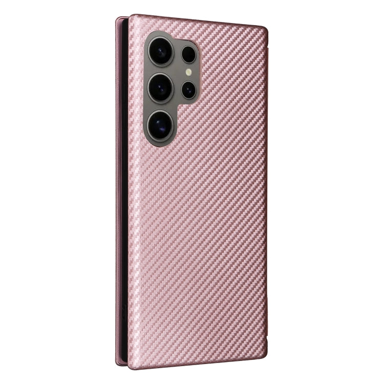 For Samsung Galaxy S24 Ultra 5G Carbon Fiber Texture Flip Leather Phone Case(Pink) - HoMEdemic™ 