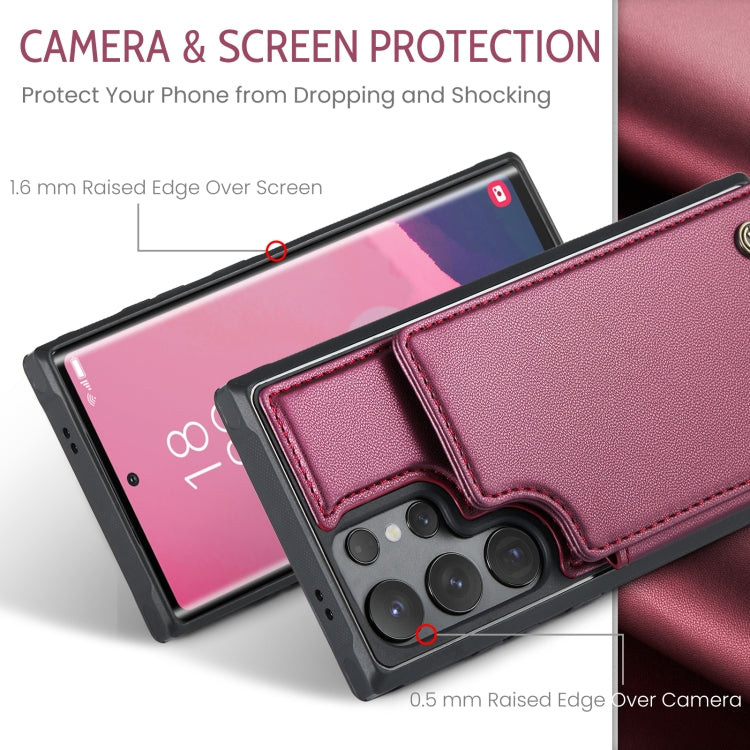For Samsung Galaxy S24 Ultra 5G CaseMe C22 PC+TPU Business Style RFID Anti-theft Leather Phone Case(Wine Red) - HoMEdemic™ 