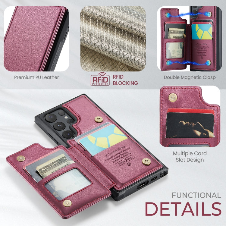 For Samsung Galaxy S24 Ultra 5G CaseMe C22 PC+TPU Business Style RFID Anti-theft Leather Phone Case(Wine Red) - HoMEdemic™ 