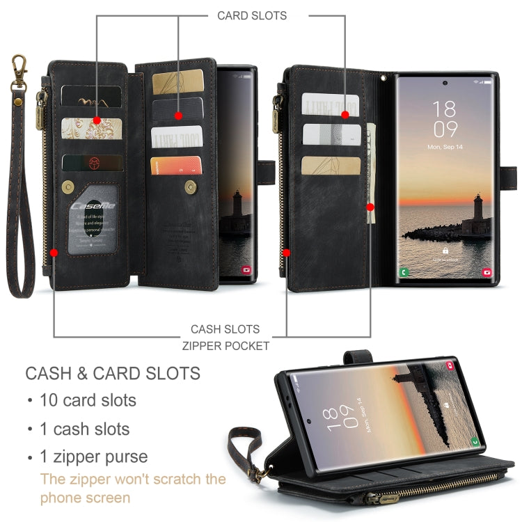 For Samsung Galaxy S24 Ultra 5G CaseMe C30 Card Slots Zipper Wallet Leather Phone Case(Black) - HoMEdemic™ 