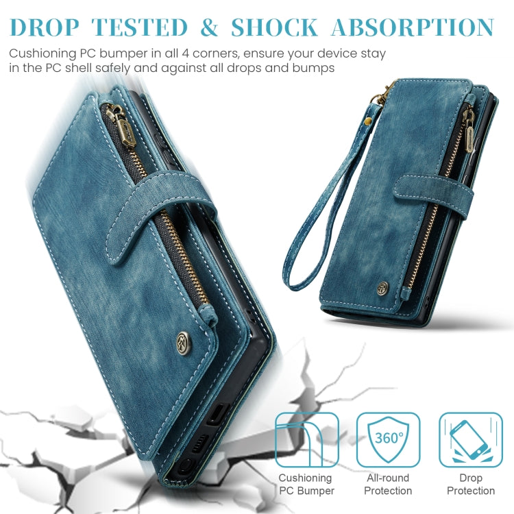 For Samsung Galaxy S24 Ultra 5G CaseMe C30 Card Slots Zipper Wallet Leather Phone Case(Blue) - HoMEdemic™ 