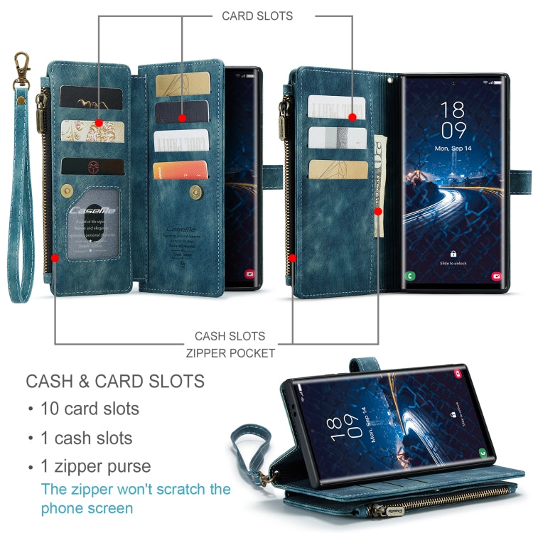 For Samsung Galaxy S24 Ultra 5G CaseMe C30 Card Slots Zipper Wallet Leather Phone Case(Blue) - HoMEdemic™ 