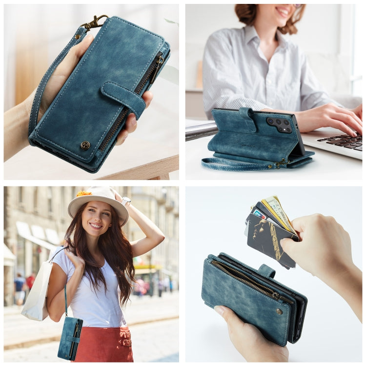 For Samsung Galaxy S24 Ultra 5G CaseMe C30 Card Slots Zipper Wallet Leather Phone Case(Blue) - HoMEdemic™ 