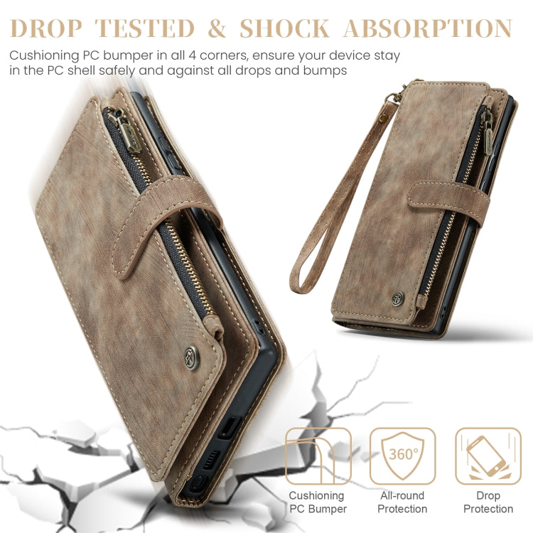 For Samsung Galaxy S24 Ultra 5G CaseMe C30 Card Slots Zipper Wallet Leather Phone Case(Brown) - HoMEdemic™ 