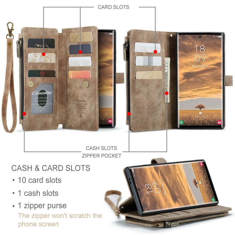 For Samsung Galaxy S24 Ultra 5G CaseMe C30 Card Slots Zipper Wallet Leather Phone Case(Brown) - HoMEdemic™ 