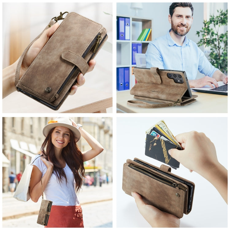 For Samsung Galaxy S24 Ultra 5G CaseMe C30 Card Slots Zipper Wallet Leather Phone Case(Brown) - HoMEdemic™ 