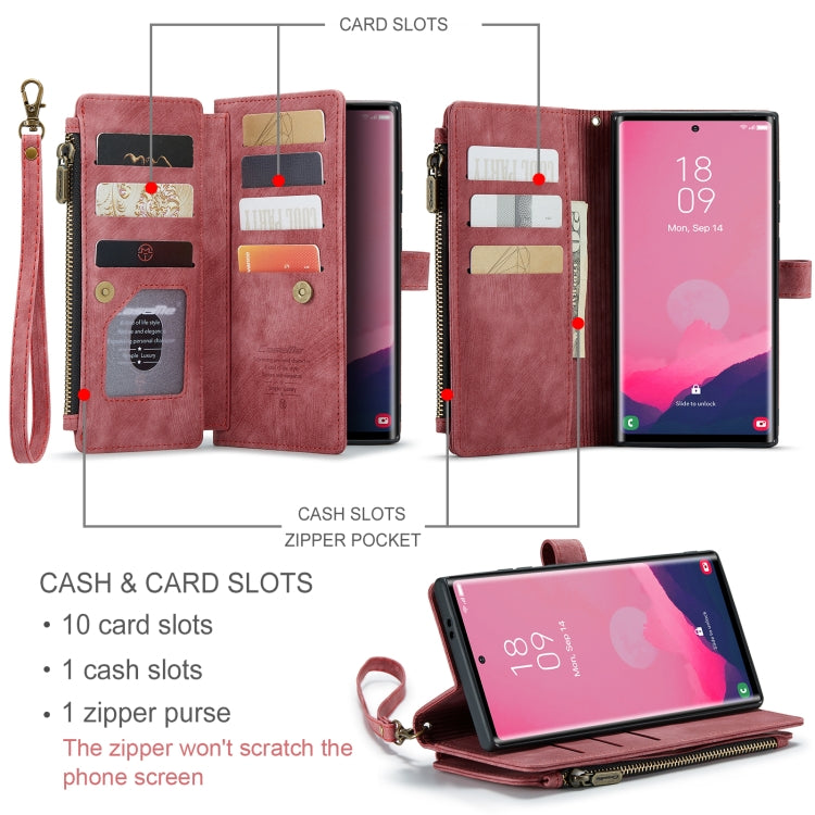 For Samsung Galaxy S24 Ultra 5G CaseMe C30 Card Slots Zipper Wallet Leather Phone Case(Red) - HoMEdemic™ 