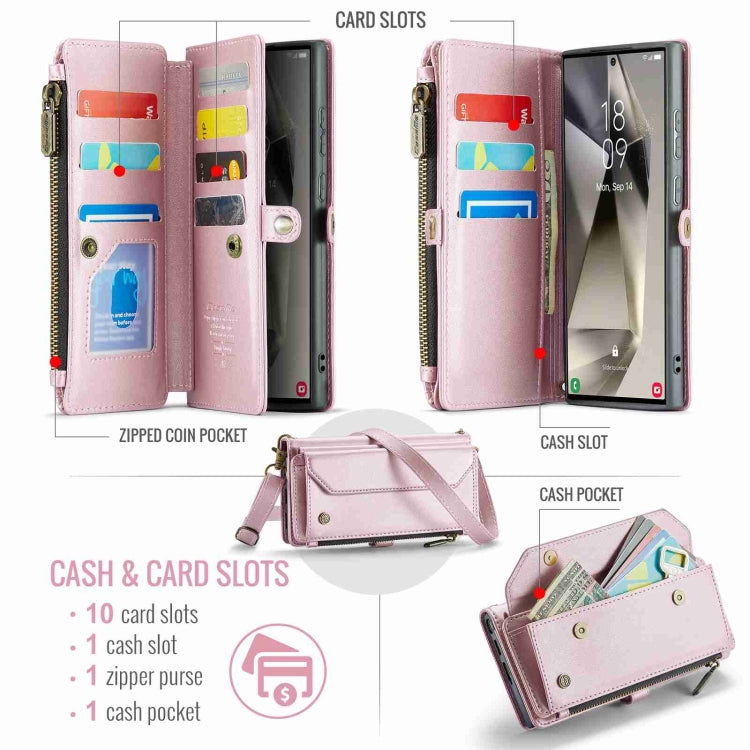 For Samsung Galaxy S24 Ultra 5G CaseMe C36 Card Slots Zipper Wallet RFID Anti-theft Leather Phone Case(Pink) - HoMEdemic™ 