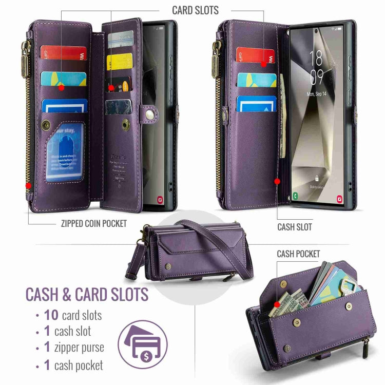 For Samsung Galaxy S24 Ultra 5G CaseMe C36 Card Slots Zipper Wallet RFID Anti-theft Leather Phone Case(Purple) - HoMEdemic™ 