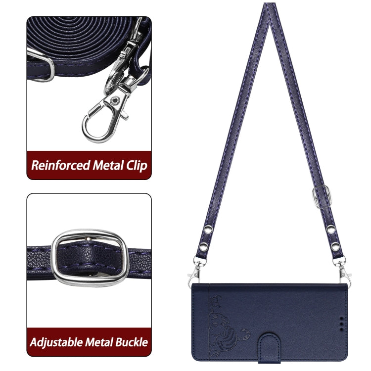 For Samsung Galaxy S24 Ultra 5G Cat Rat Embossed Pattern RFID Leather Phone Case with Lanyard(Blue) - HoMEdemic™ 
