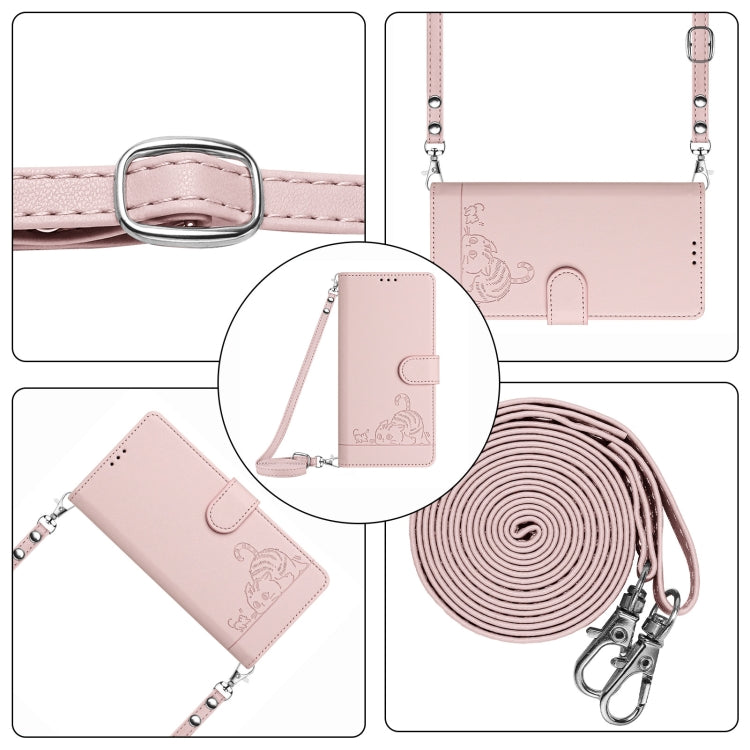 For Samsung Galaxy S24 Ultra 5G Cat Rat Embossed Pattern RFID Leather Phone Case with Lanyard(Pink) - HoMEdemic™ 