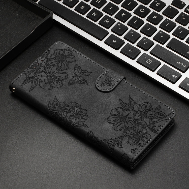 For Samsung Galaxy S24 Ultra 5G Cherry Blossom Butterfly Skin Feel Embossed PU Phone Case(Black) - HoMEdemic™ 
