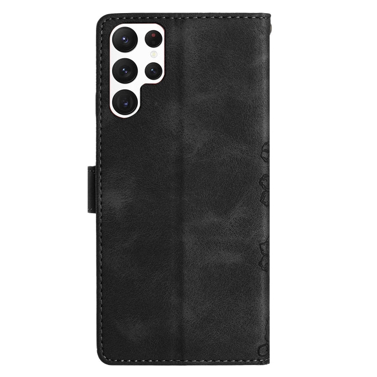 For Samsung Galaxy S24 Ultra 5G Cherry Blossom Butterfly Skin Feel Embossed PU Phone Case(Black) - HoMEdemic™ 
