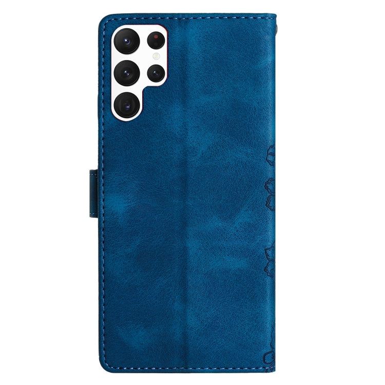 For Samsung Galaxy S24 Ultra 5G Cherry Blossom Butterfly Skin Feel Embossed PU Phone Case(Blue) - HoMEdemic™ 