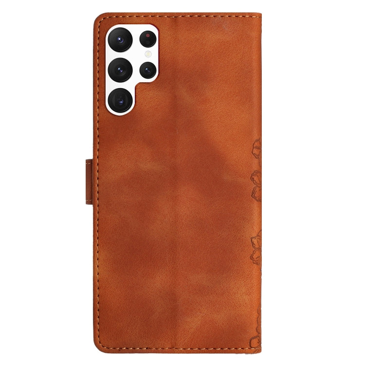 For Samsung Galaxy S24 Ultra 5G Cherry Blossom Butterfly Skin Feel Embossed PU Phone Case(Brown) - HoMEdemic™ 