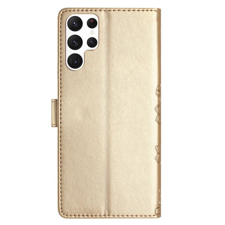 For Samsung Galaxy S24 Ultra 5G Cherry Blossom Butterfly Skin Feel Embossed PU Phone Case(Gold) - HoMEdemic™ 
