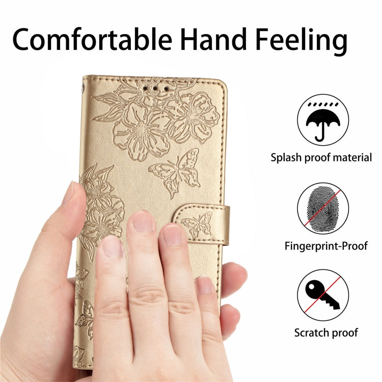 For Samsung Galaxy S24 Ultra 5G Cherry Blossom Butterfly Skin Feel Embossed PU Phone Case(Gold) - HoMEdemic™ 