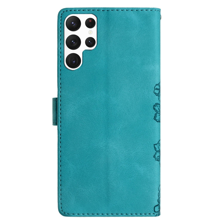 For Samsung Galaxy S24 Ultra 5G Cherry Blossom Butterfly Skin Feel Embossed PU Phone Case(Green) - HoMEdemic™ 