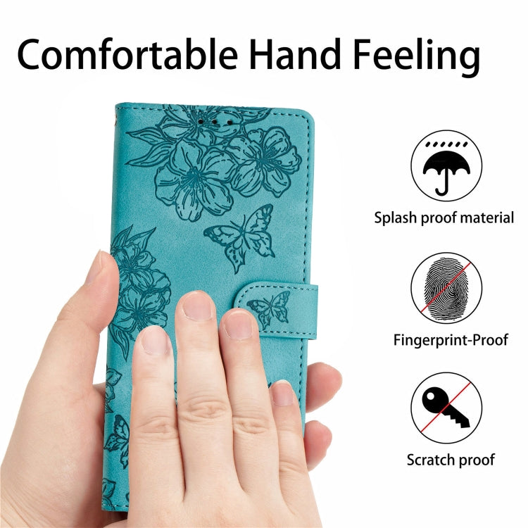 For Samsung Galaxy S24 Ultra 5G Cherry Blossom Butterfly Skin Feel Embossed PU Phone Case(Green) - HoMEdemic™ 