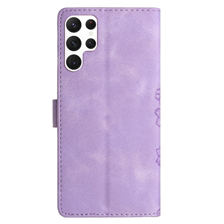 For Samsung Galaxy S24 Ultra 5G Cherry Blossom Butterfly Skin Feel Embossed PU Phone Case(Purple) - HoMEdemic™ 