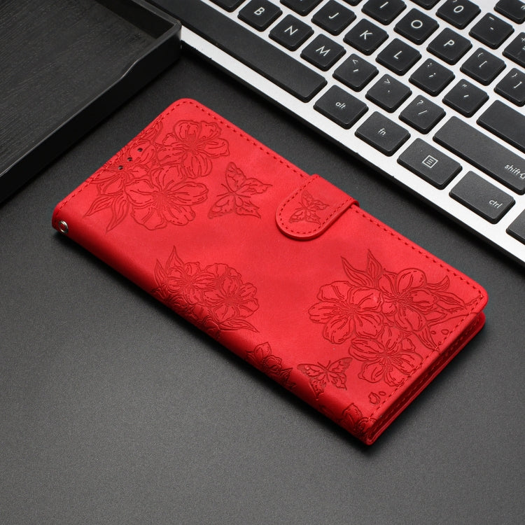 For Samsung Galaxy S24 Ultra 5G Cherry Blossom Butterfly Skin Feel Embossed PU Phone Case(Red) - HoMEdemic™ 
