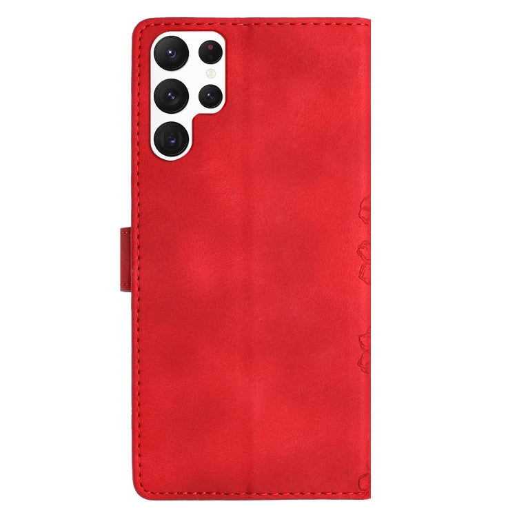 For Samsung Galaxy S24 Ultra 5G Cherry Blossom Butterfly Skin Feel Embossed PU Phone Case(Red) - HoMEdemic™ 