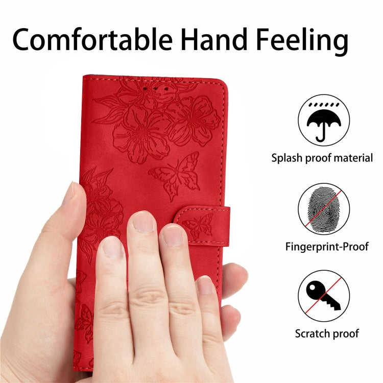 For Samsung Galaxy S24 Ultra 5G Cherry Blossom Butterfly Skin Feel Embossed PU Phone Case(Red) - HoMEdemic™ 