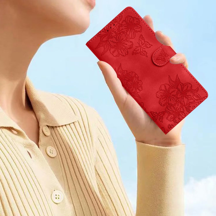 For Samsung Galaxy S24 Ultra 5G Cherry Blossom Butterfly Skin Feel Embossed PU Phone Case(Red) - HoMEdemic™ 