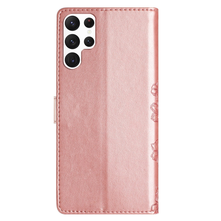 For Samsung Galaxy S24 Ultra 5G Cherry Blossom Butterfly Skin Feel Embossed PU Phone Case(Rose Gold) - HoMEdemic™ 