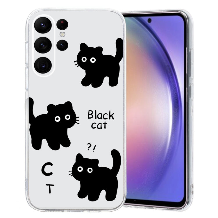 For Samsung Galaxy S24 Ultra 5G Colored Drawing Pattern Transparent TPU Phone Case(Black Cat) - HoMEdemic™ 