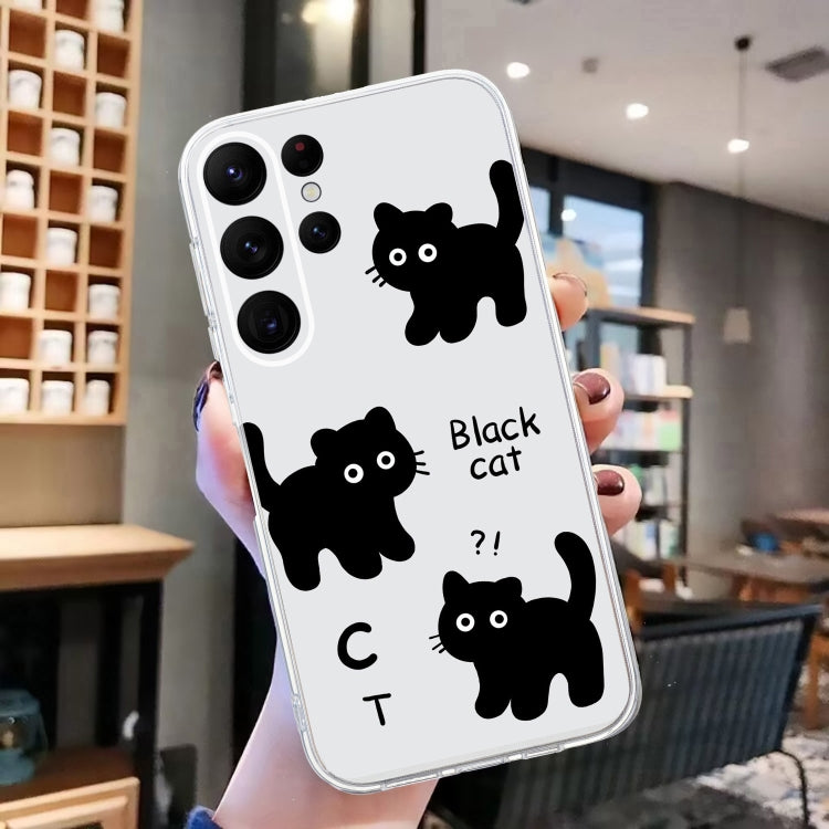 For Samsung Galaxy S24 Ultra 5G Colored Drawing Pattern Transparent TPU Phone Case(Black Cat) - HoMEdemic™ 
