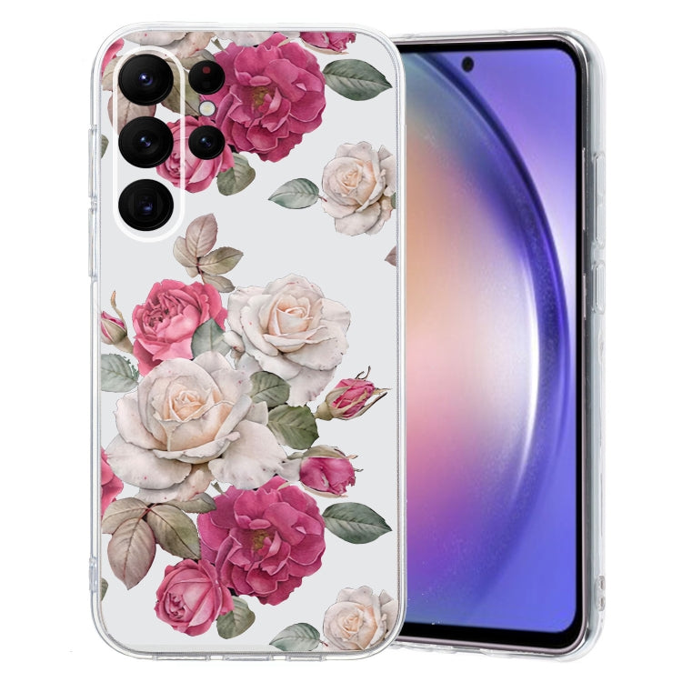 For Samsung Galaxy S24 Ultra 5G Colored Drawing Pattern Transparent TPU Phone Case(Peony) - HoMEdemic™ 