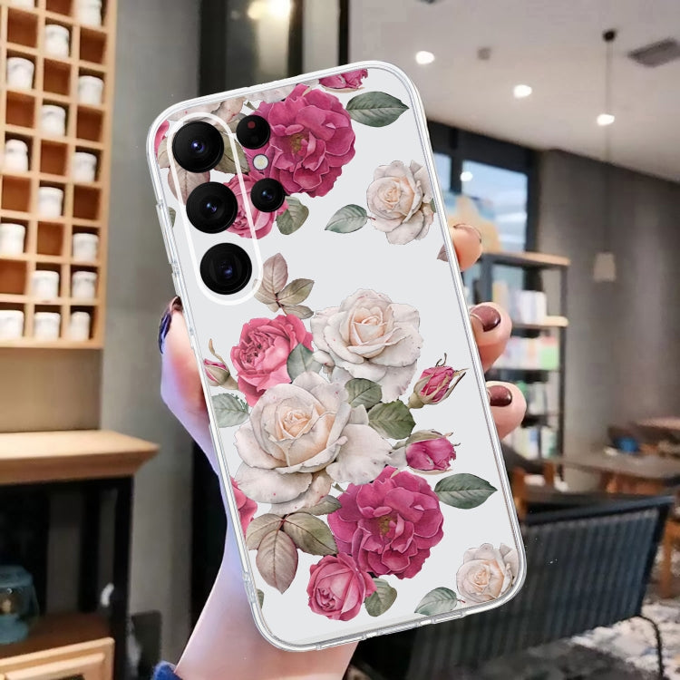 For Samsung Galaxy S24 Ultra 5G Colored Drawing Pattern Transparent TPU Phone Case(Peony) - HoMEdemic™ 