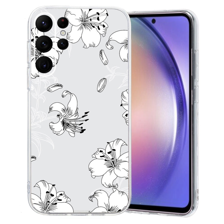 For Samsung Galaxy S24 Ultra 5G Colored Drawing Pattern Transparent TPU Phone Case(White Flower) - HoMEdemic™ 
