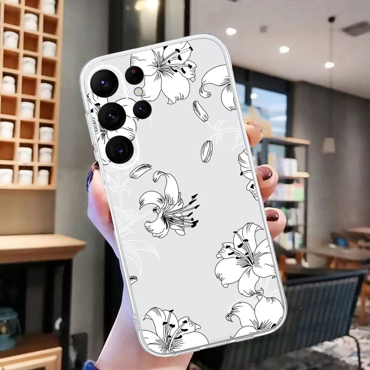 For Samsung Galaxy S24 Ultra 5G Colored Drawing Pattern Transparent TPU Phone Case(White Flower) - HoMEdemic™ 