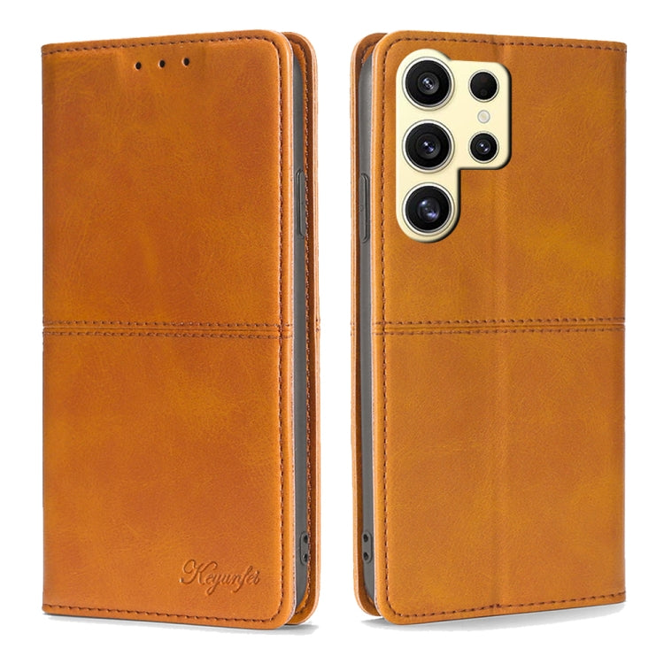 For Samsung Galaxy S24 Ultra 5G Cow Texture Magnetic Leather Phone Case(Light Brown) - HoMEdemic™ 
