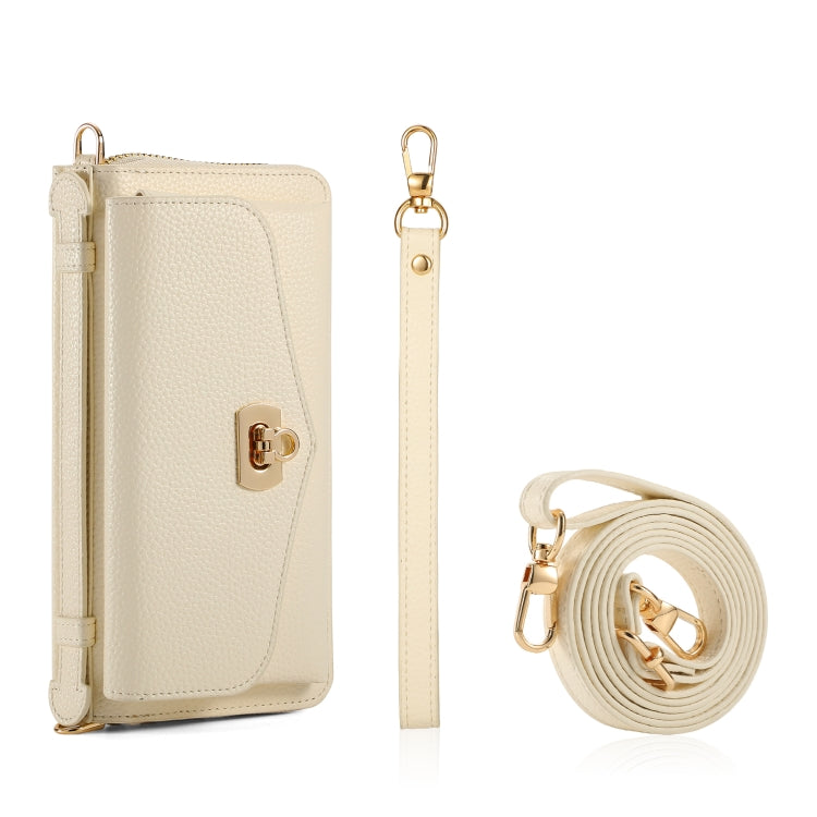 For Samsung Galaxy S24 Ultra 5G Crossbody Multi-functional Zipper Wallet Litchi Leather Phone Case(Beige) - HoMEdemic™ 