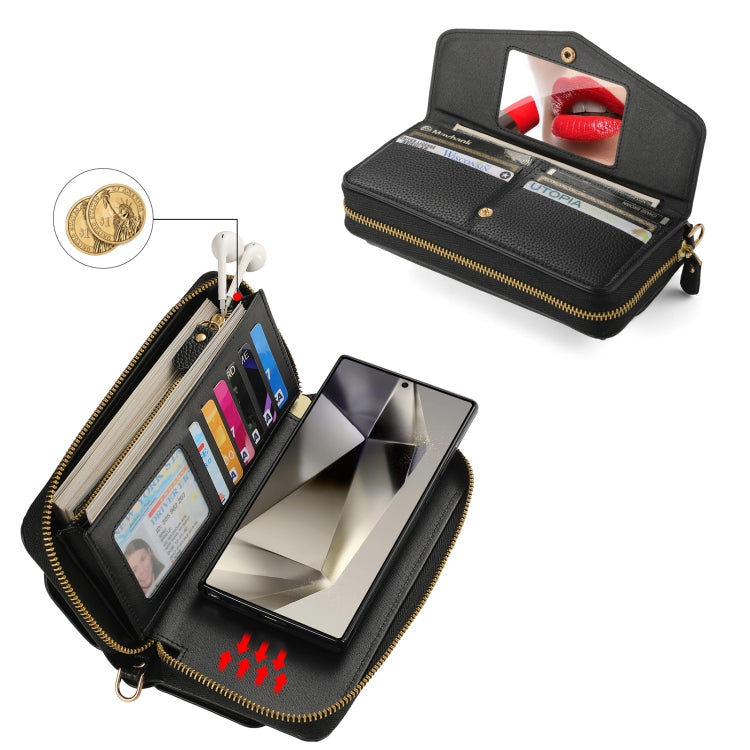 For Samsung Galaxy S24 Ultra 5G Crossbody Multi-functional Zipper Wallet Litchi Leather Phone Case(Black) - HoMEdemic™ 